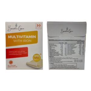 Two boxes labeled "Bariatric Guru Multivitamin with Iron". The front highlights health support, while the back lists ingredients and nutritional information.