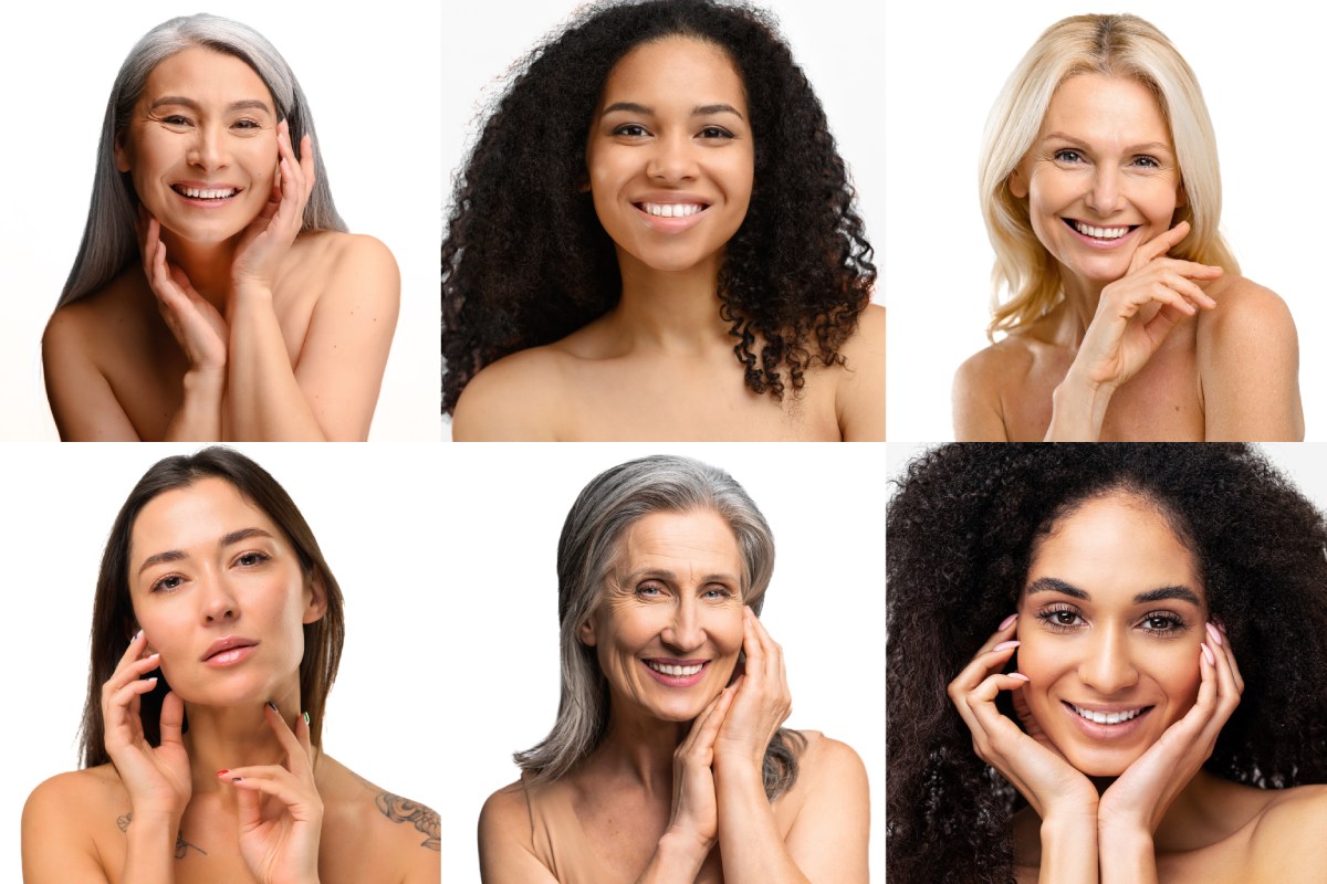 A collage of six women of diverse ages and hair types smiling, each shown in a portrait against a plain background.
