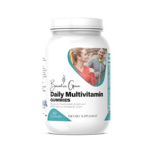 A white bottle labeled "Bariatric Guru Daily Multivitamin Gummies" with images of a woman and a man. Contains 60 gummies.